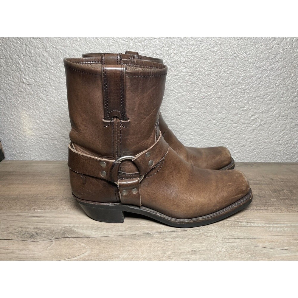 Frye Brown Harness Heeled Leather Boots